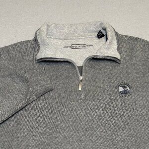 Carnoustie Mens Golf Sweater 1/4 Zip Med Knit Gray Pebble Beach Golf Links Logo